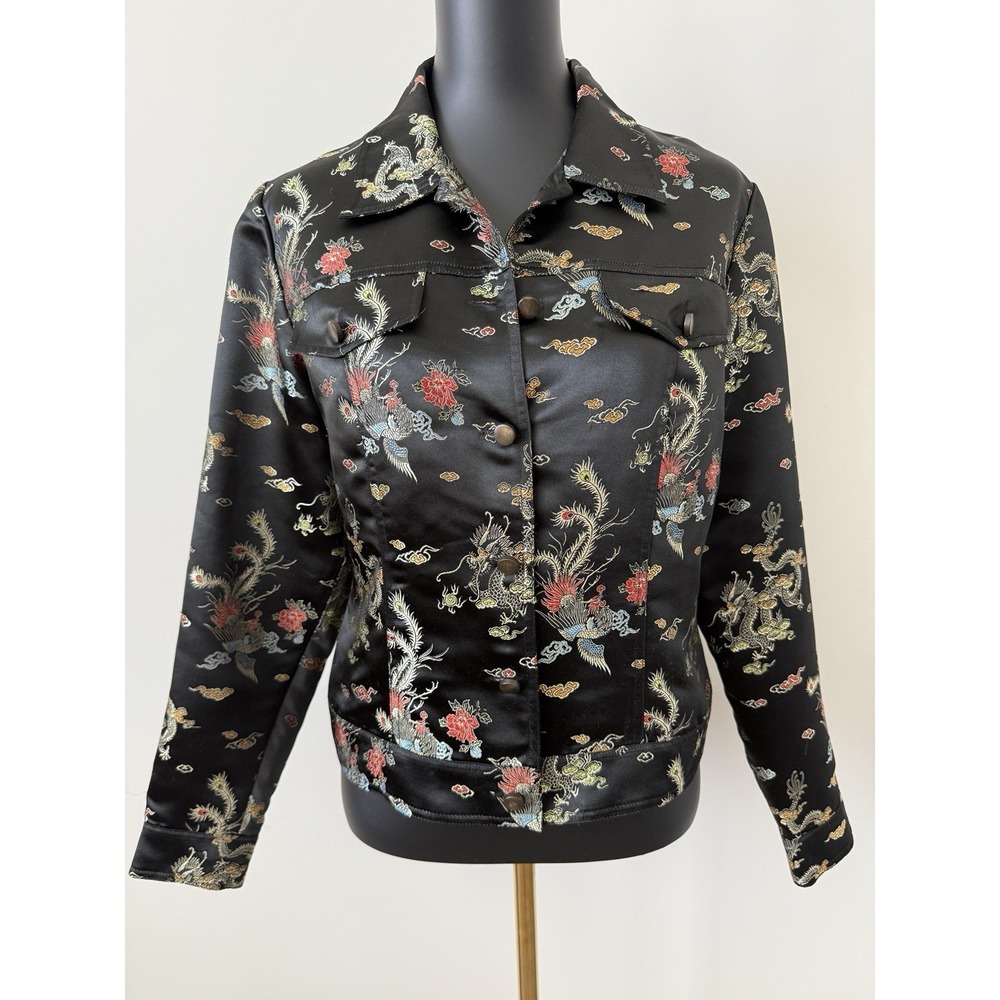 Anthracite Women's 10 Black Jacket Embroidered Dragon Asian Phoenix Button NWOT